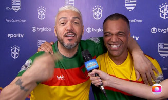 Belo e Denilson se reencontram após fim de briga judicial e selam volta da amizade com beijo no rosto