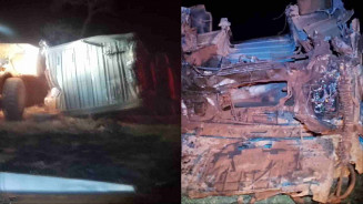 Carreta cai em vala, mata bois e motorista fica preso às ferragens