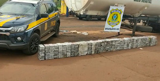 PRF apreende 446 kg de cocaína em caminhão-tanque em Dourados