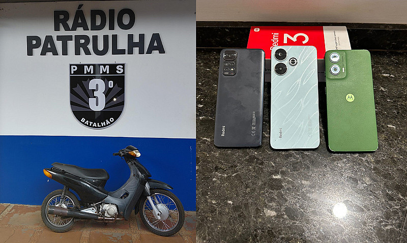 PM recupera moto roubada e apreende celulares durante ação no Parque das Nações