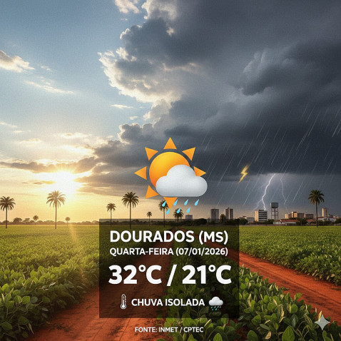 Calor e pancadas isoladas: Confira a previsão do tempo para Dourados nesta quarta (07)