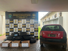 DOF apreende pneus e cigarros contrabandeados durante bloqueio policial em Maracaju nesta quinta-feira