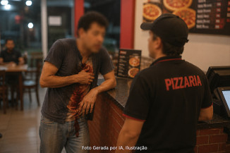 Homem esfaqueado pela companheira corre até pizzaria para pedir socorro